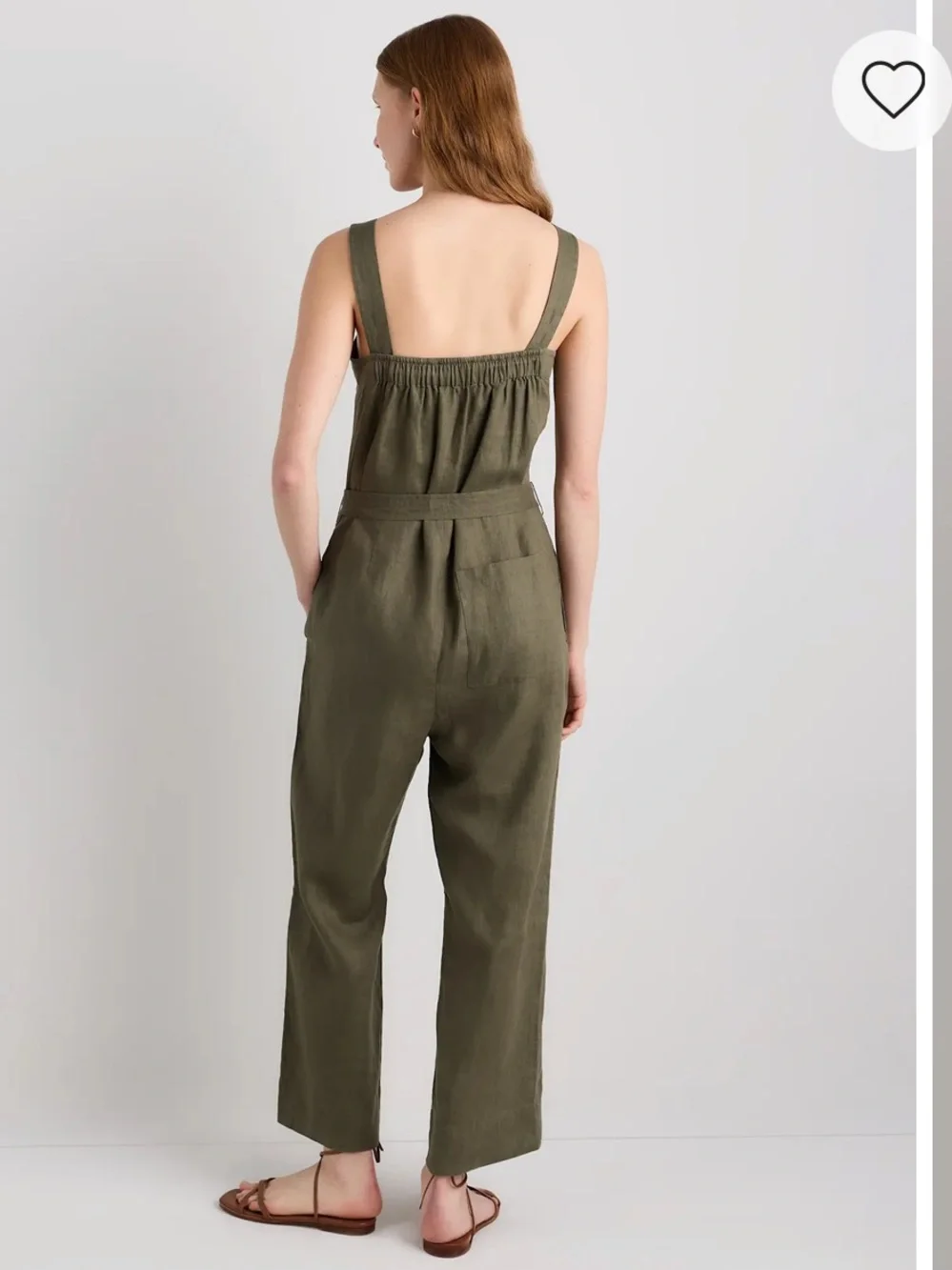 Quince Women’s European Linen Square Neck Jumpsuit Light Cargo Size Small